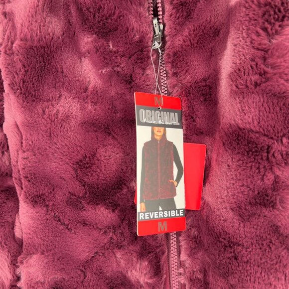 Nicole Miller Reversible Quilted Faux Fur Vest Wine Size Medium NWT - Picture 4 of 12